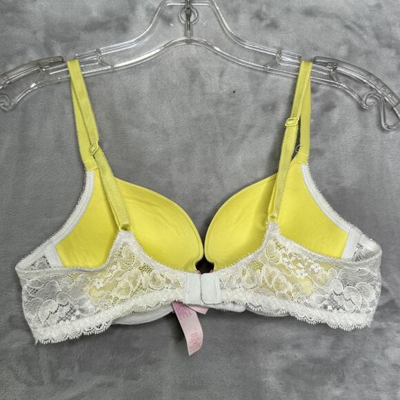 Victorias Secret Bra Womens 34B Dream Angels Push Up Lace Rhinestone Yellow - Picture 2 of 9